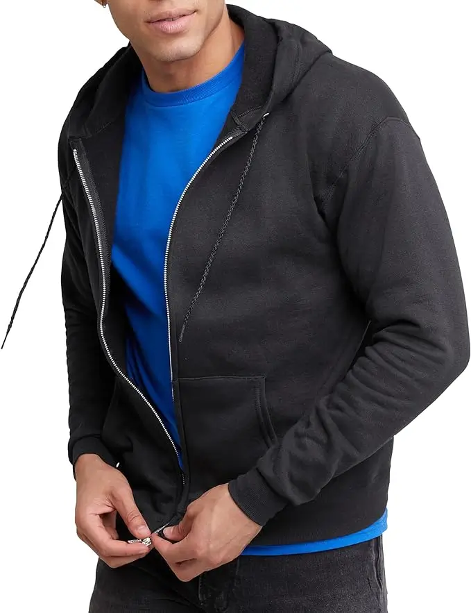 Felpa con Cerniera Integrale Ecosmart Fleece di Hanes in colore Nero